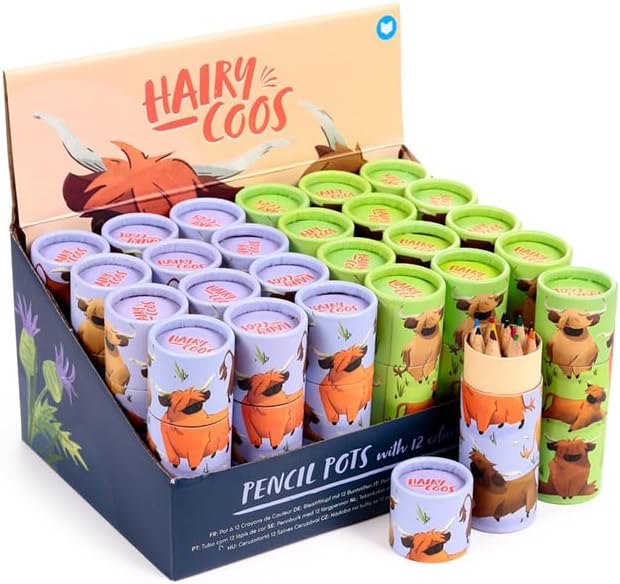 Hairy Coos Cow Highland Coo Pencil Pot with 12 Colouring Pencils ***(1 TUBE SUPPLIED)***