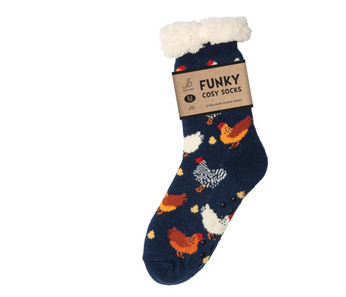 Ladies Sherpa Socks - Colourful Chickens