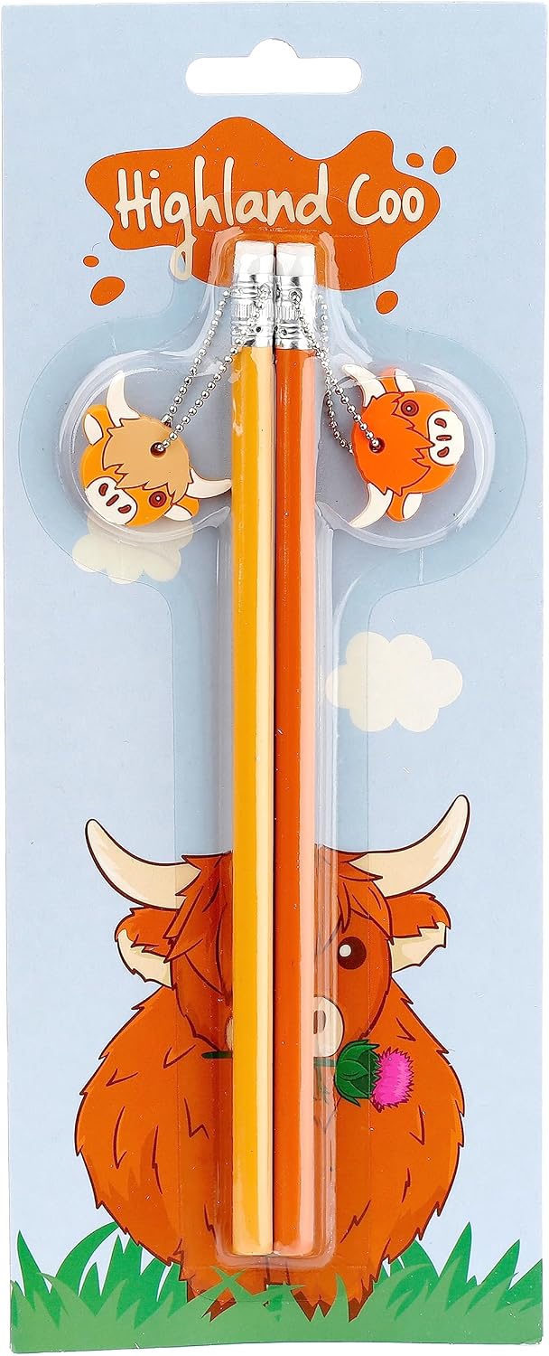 Highland Coo Cow Set of 2 PVC Charm Pencils