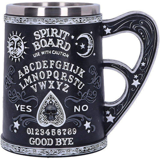 Black and White Spirit Board Tankard Mug, Resin w/stainless steel insert, 14.5cm