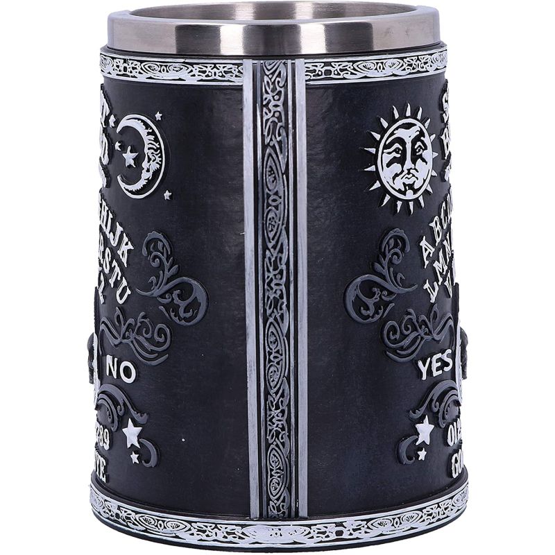 Black and White Spirit Board Tankard Mug, Resin w/stainless steel insert, 14.5cm