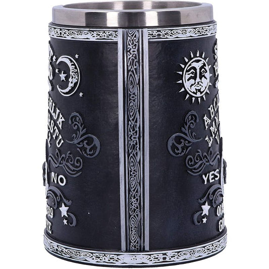 Black and White Spirit Board Tankard Mug, Resin w/stainless steel insert, 14.5cm