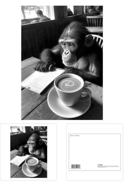 HIPSTER CHIMP POSTCARD PRINT A6 (1 CARD SUPPLIED)
