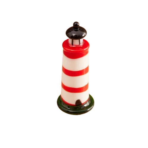 HAND BLOWN GLASS LIGHTHOUSE ORNAMENT RED & WHITE