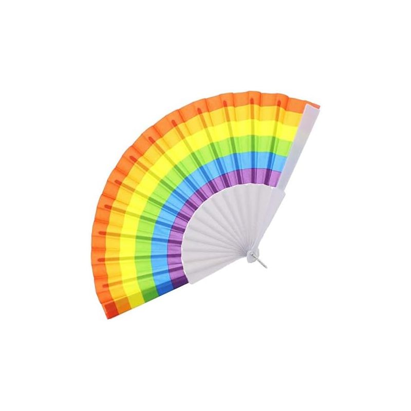 Rainbow Pride Coloured Stripe Hand Face Fan Fancy Dress Accessory
