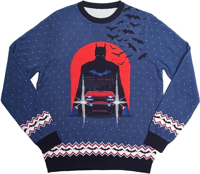 The Batman Unisex Knitted Jumper - Ugly Novelty Christmas Sweater Gift (Large)