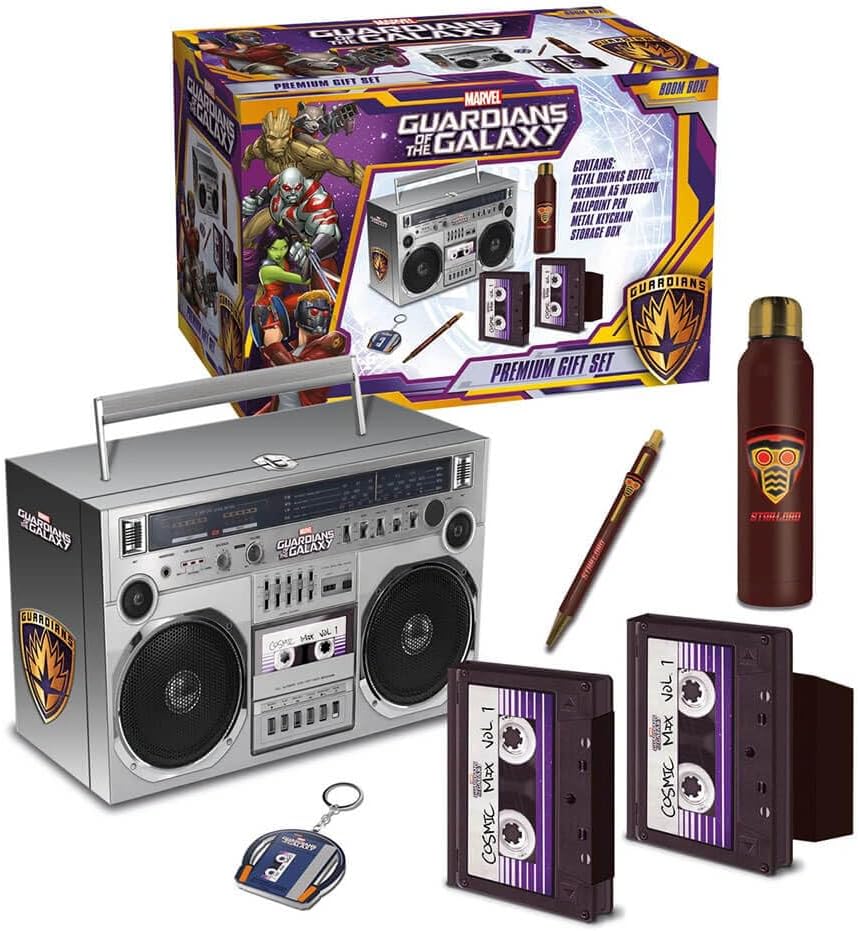 Guardians of The Galaxy Boom Box Premium Gift Set - Drinks Bottle, Notebook, Pen & Keyring in Trunk