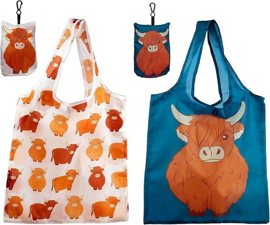 Handy Fold Up Highland Coo Cow Shopping Bag