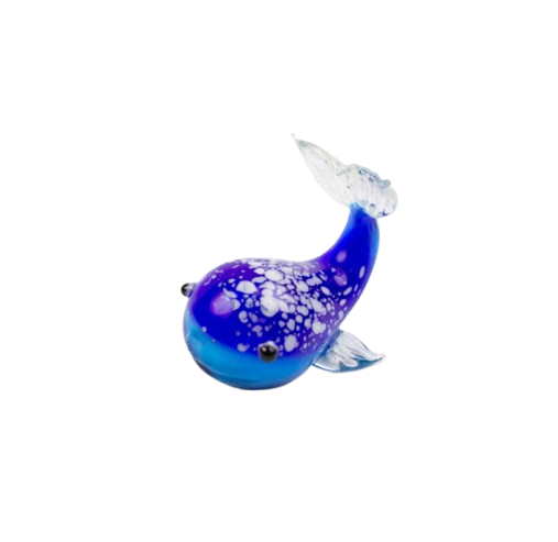 Miniature Glass Whale Ornament, blue/white, 5cm