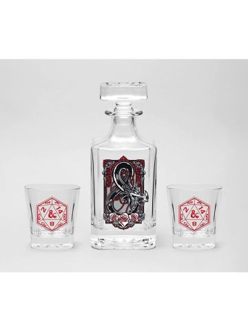 Dungeons & Dragons Decanter and 2 Glasses Set - Red and Black Ampersand Design