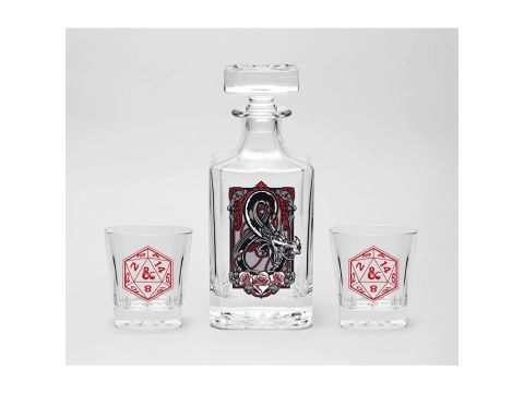 Dungeons & Dragons Decanter and 2 Glasses Set - Red and Black Ampersand Design